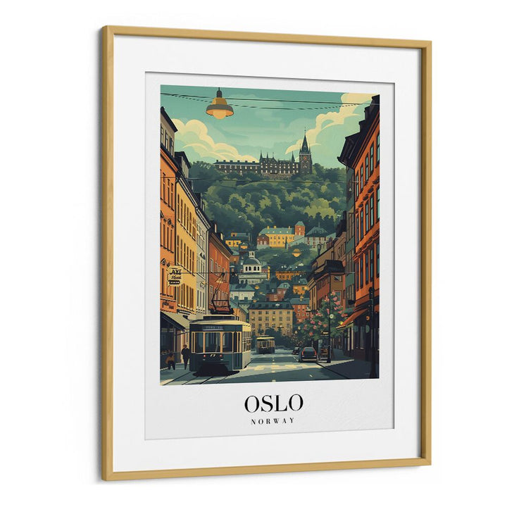 oslo-norway travel posters in Oak Wood Frame With Mount