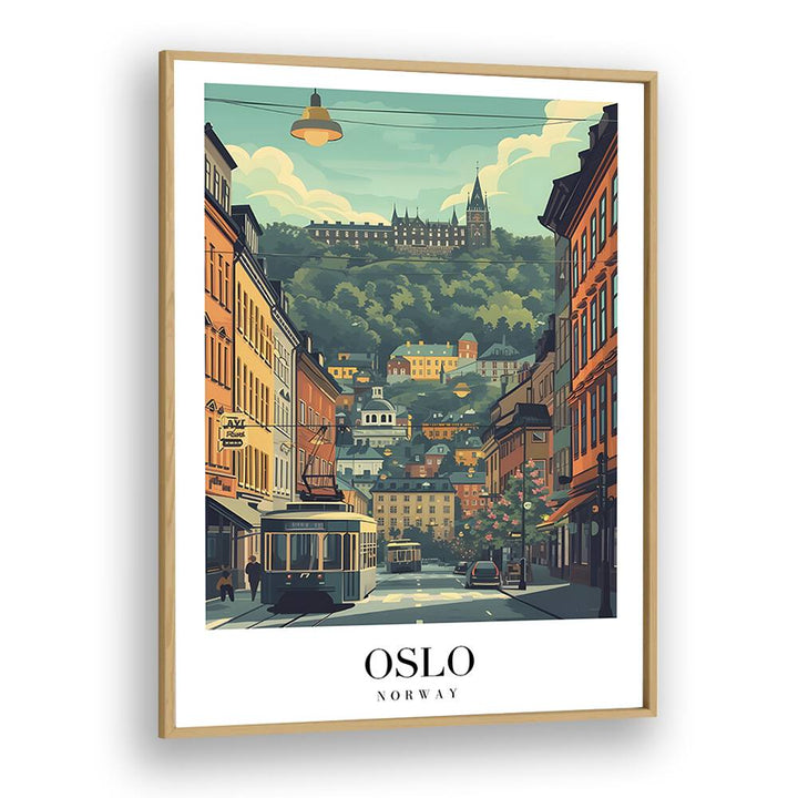 oslo-norway travel posters in Oak Wood Plain Frame