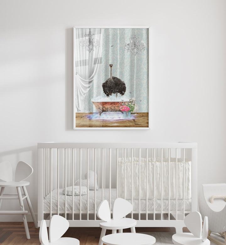 ostrich and bubbles by sue skellern wall art prints Artwork I placed on a wall