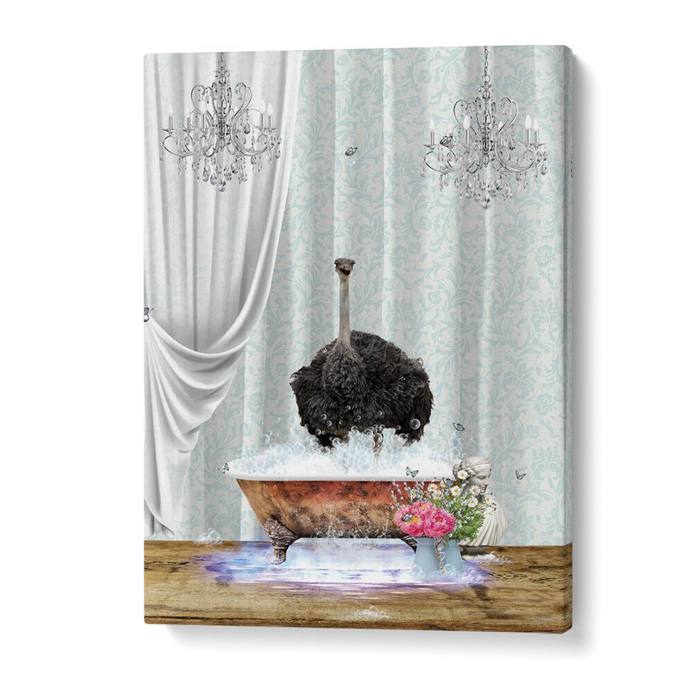 ostrich and bubbles by sue skellern wall art prints in Gallery Wrap