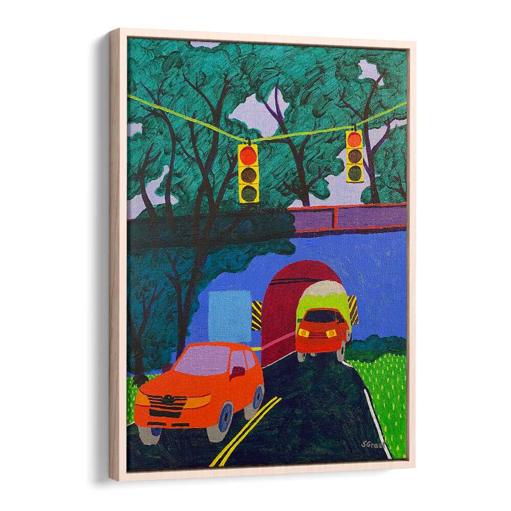 overpass landscape art prints in Oak Wood Floater Frame