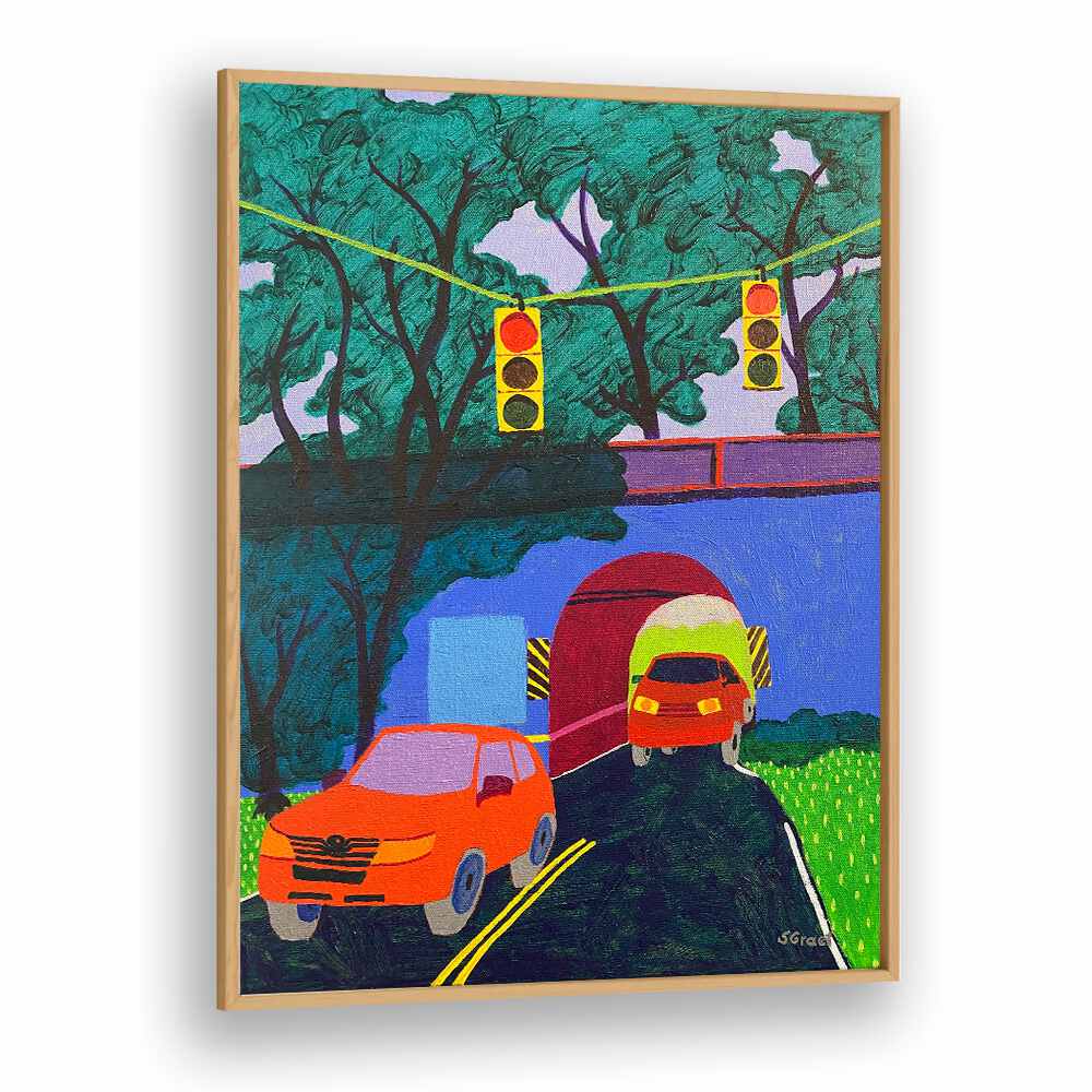 overpass landscape art prints in Oak Wood Plain Frame