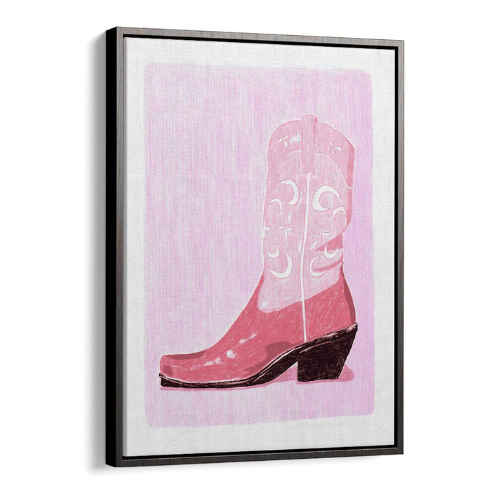 pac cow girl boot portraits-figurative illustrations in Black Floater Frame