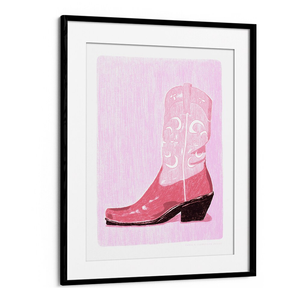 pac cow girl boot portraits-figurative illustrations in Black Frame With Mount