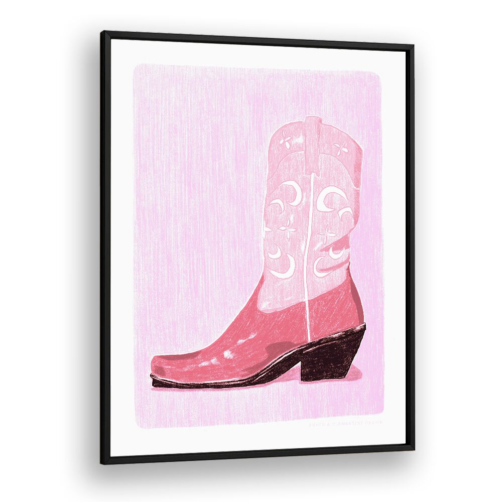 pac cow girl boot portraits-figurative illustrations in Black Plain Frame