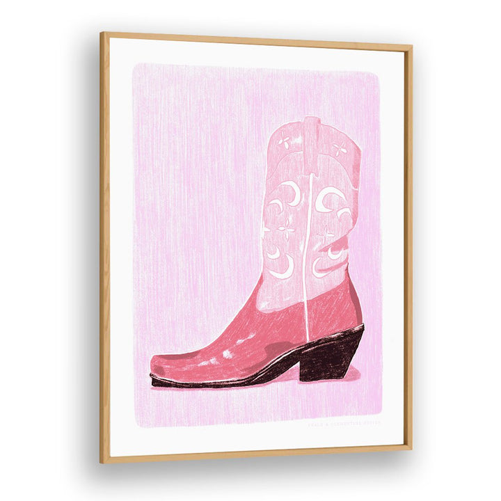 pac cow girl boot portraits-figurative illustrations in Oak Wood Plain Frame