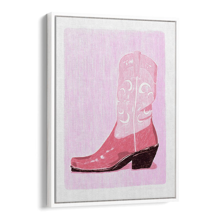 pac cow girl boot portraits-figurative illustrations in White Floater Frame