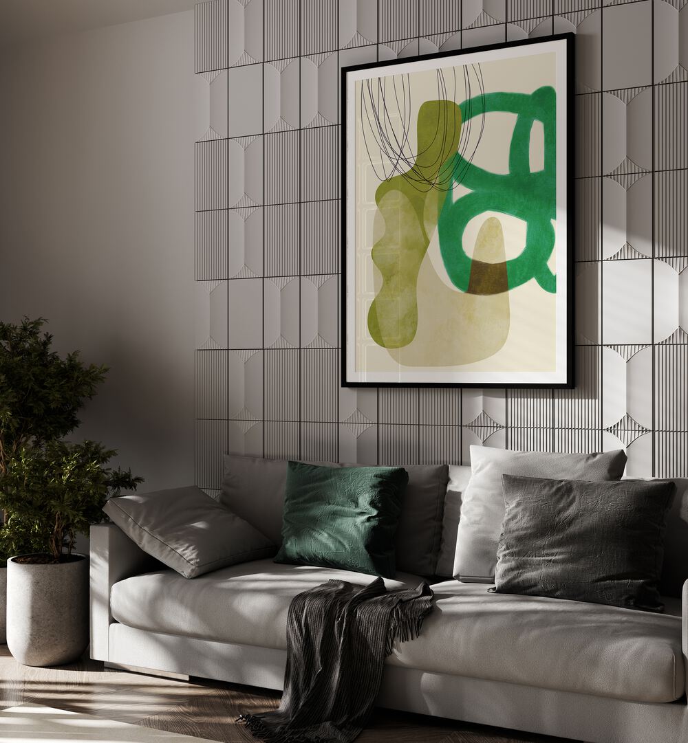 painted lines green tan kopie by ana rut bre abstract art abstract paintings Artwork I placed on a wall