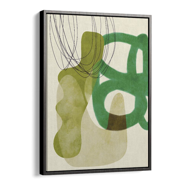 painted lines green tan kopie by ana rut bre abstract art abstract paintings in Black Floater Frame