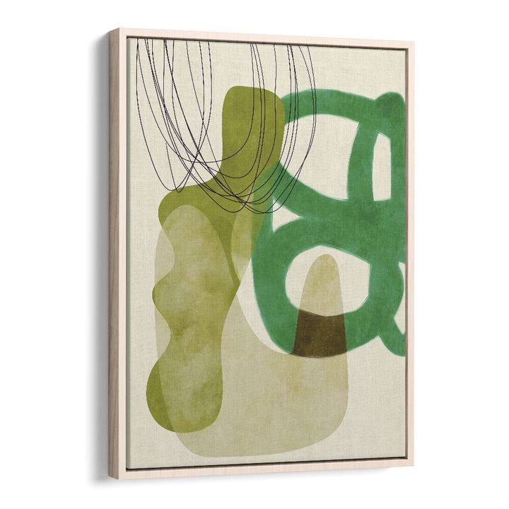 painted lines green tan kopie by ana rut bre abstract art abstract paintings in Oak Wood Floater Frame