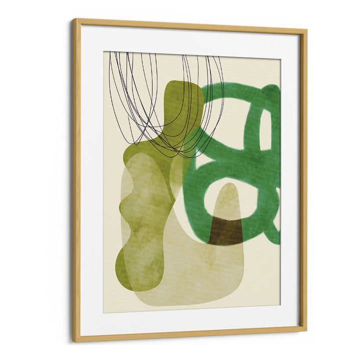 painted lines green tan kopie by ana rut bre abstract art abstract paintings in Oak Wood Frame With Mount