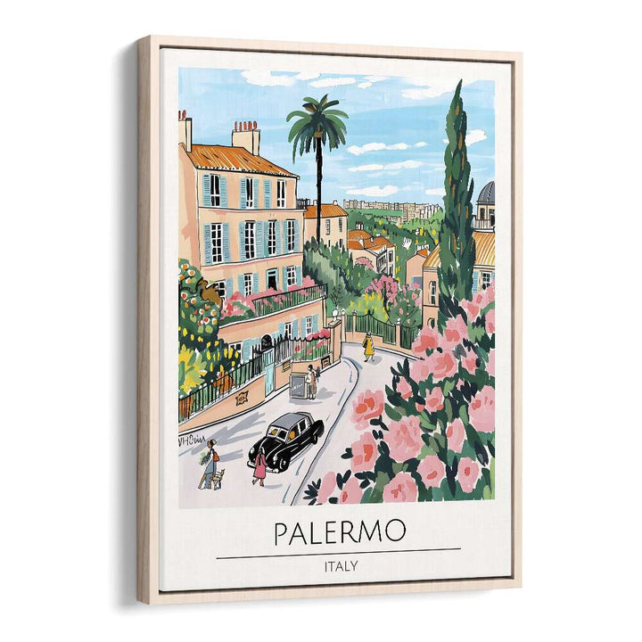 palemro-italy travel posters in Oak Wood Floater Frame