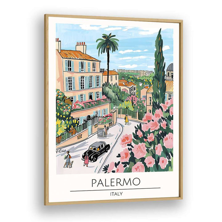 palemro-italy travel posters in Oak Wood Plain Frame