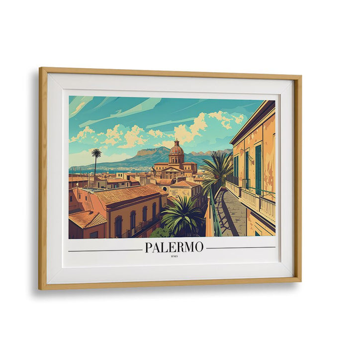 palermo-italy travel posters in Oak Wood Frame With Mount