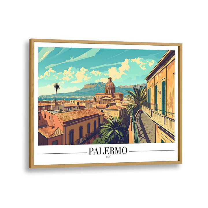 palermo-italy travel posters in Oak Wood Plain Frame