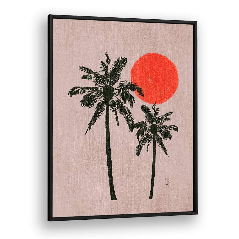 palm trees pink moon landscape art prints in Black Plain Frame