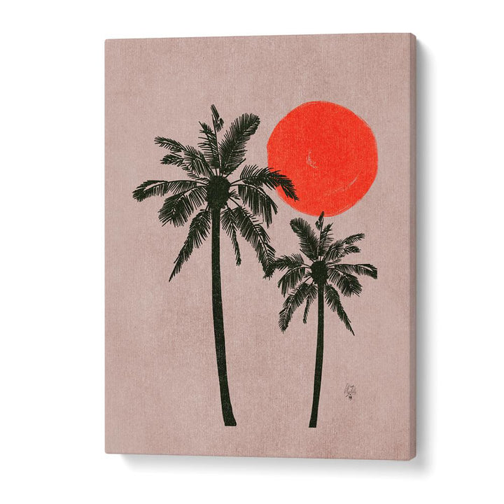 palm trees pink moon landscape art prints in Gallery Wrap