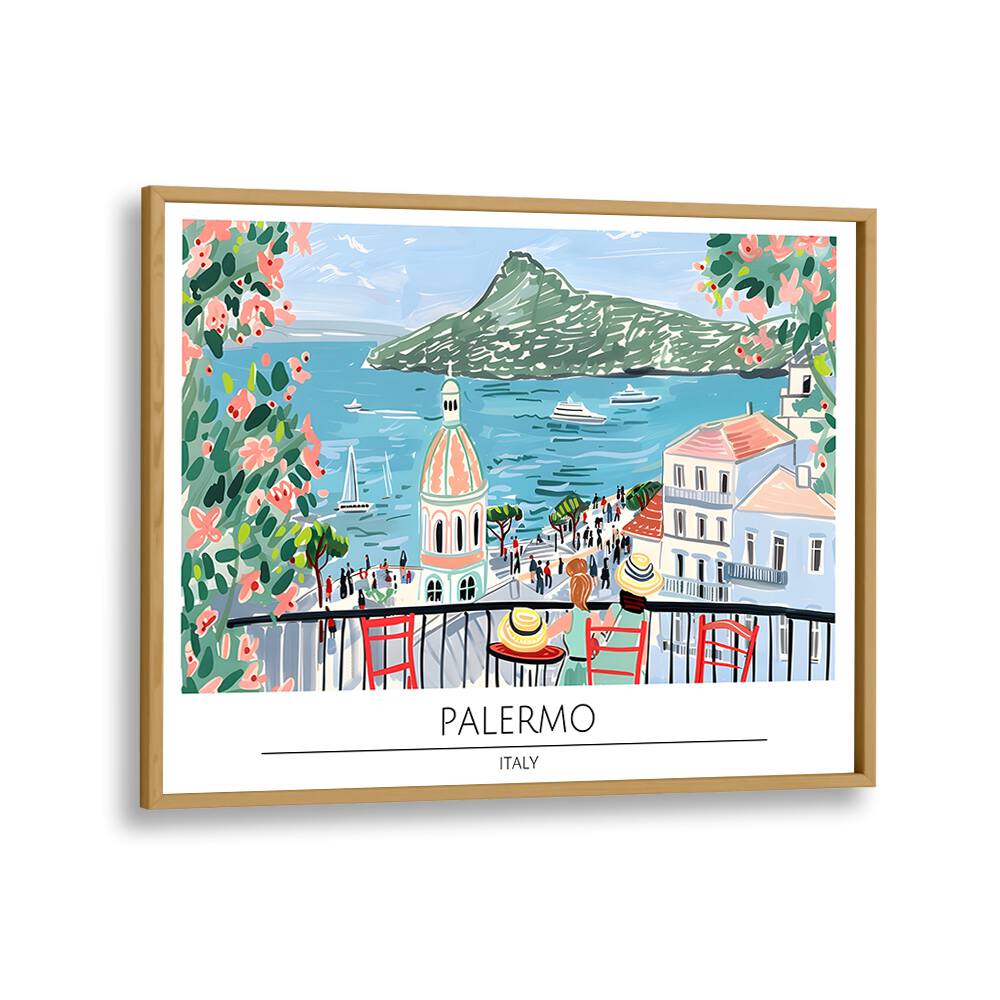 palmero city-italy travel posters in Oak Wood Plain Frame