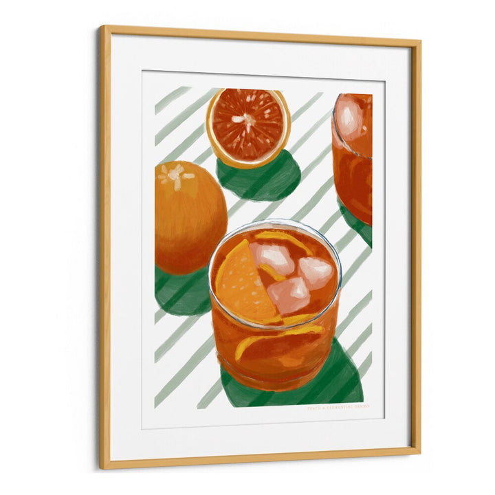 pandc cocktail and stripes bar art prints in Oak Wood Frame With Mount