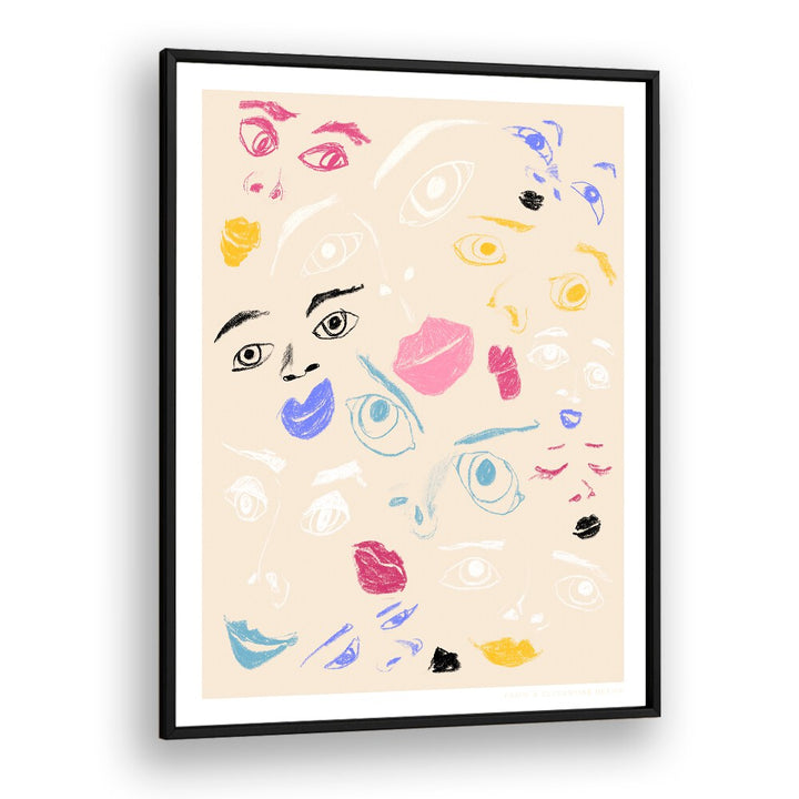 pandc faces portraits-figurative illustrations in Black Plain Frame