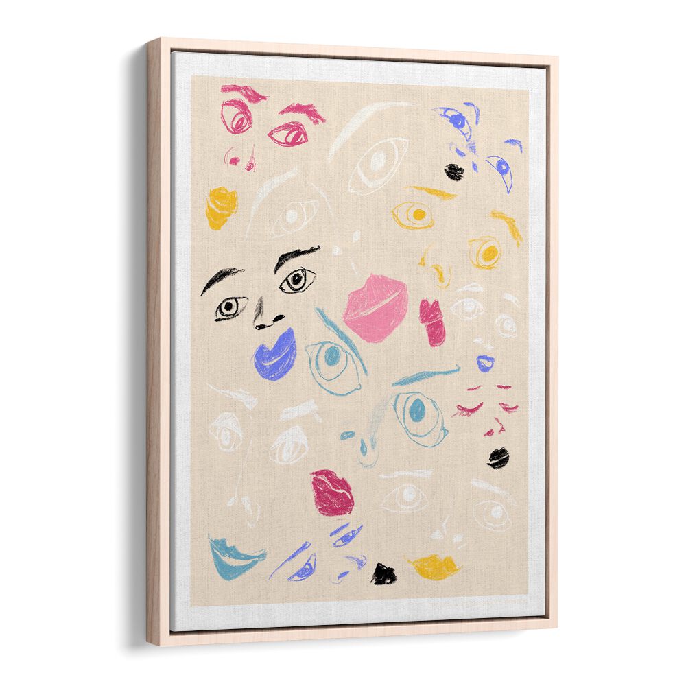 pandc faces portraits-figurative illustrations in Oak Wood Floater Frame