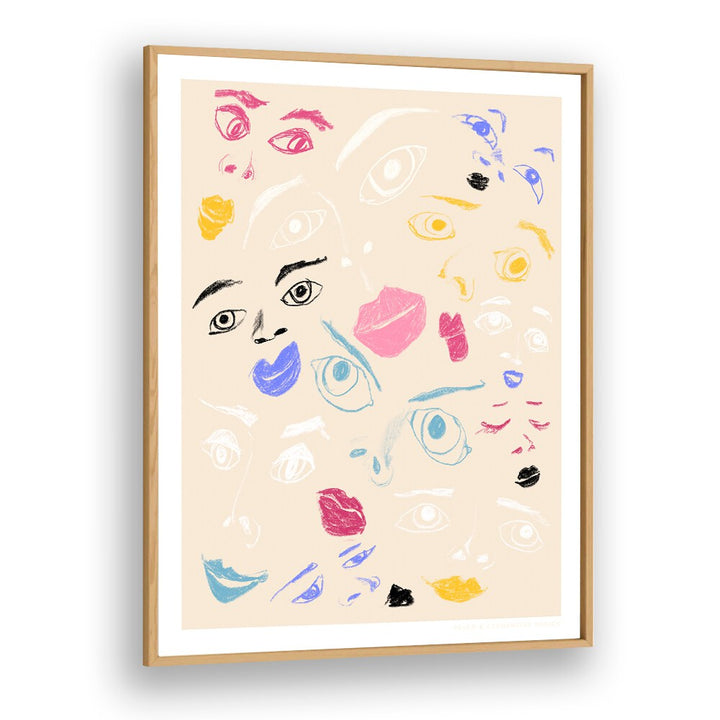 pandc faces portraits-figurative illustrations in Oak Wood Floater Frame