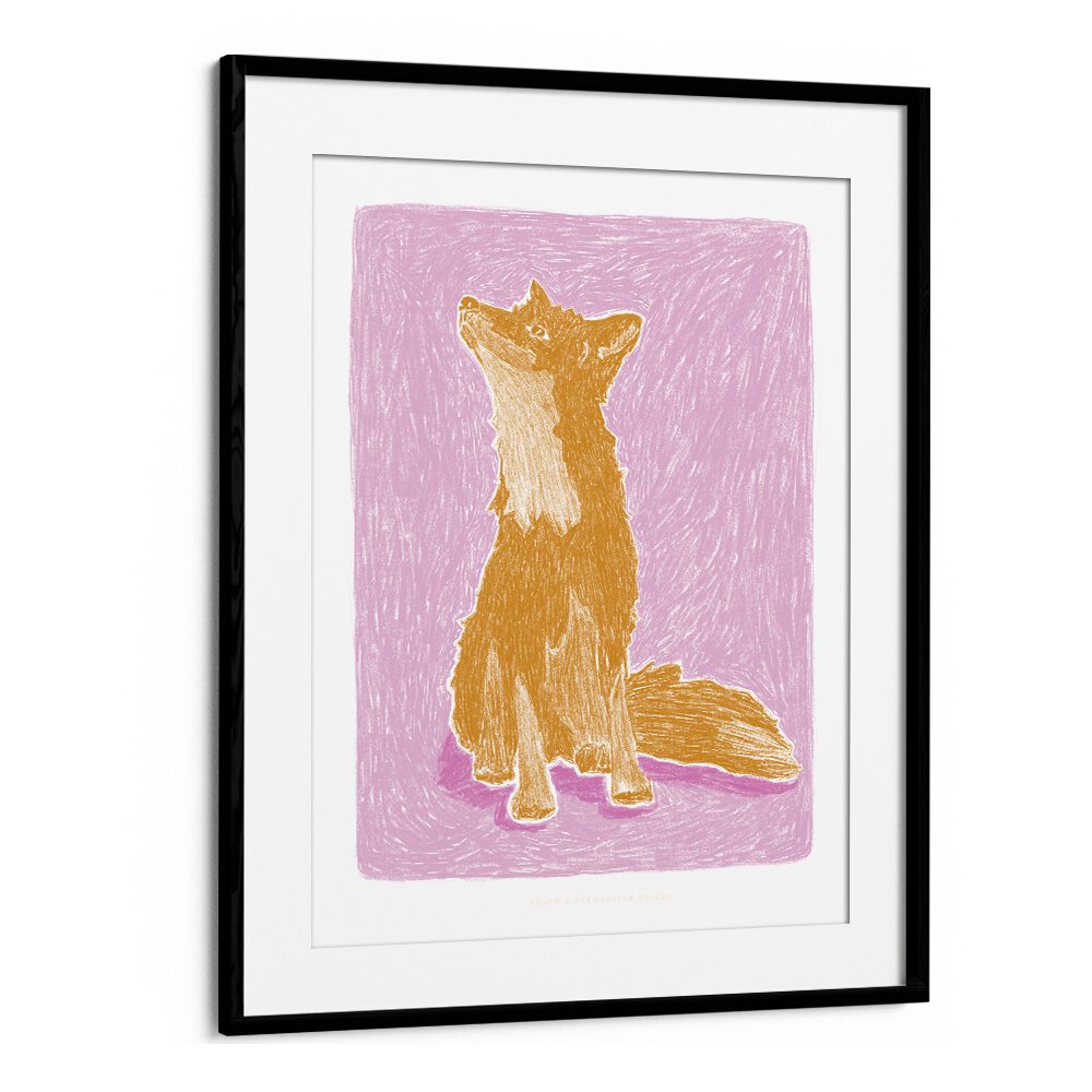 pandc little fox wildlife paintings in Black Frame With Mount