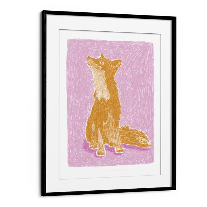 pandc little fox wildlife paintings in Black Frame With Mount