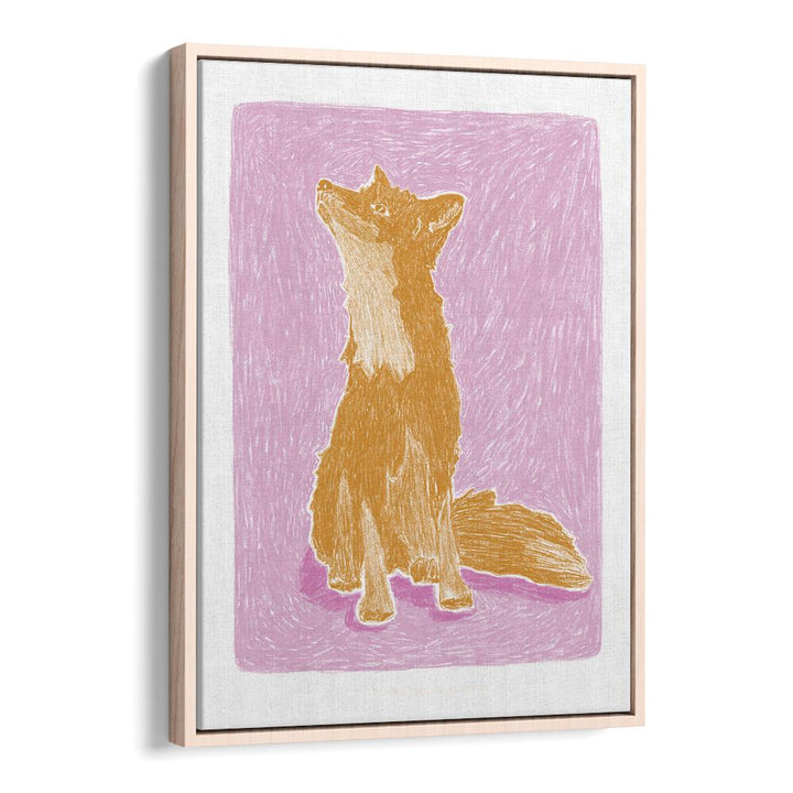 pandc little fox wildlife paintings in Oak Wood Floater Frame