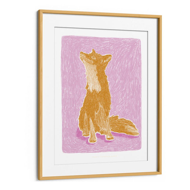 pandc little fox wildlife paintings in Oak Wood Frame With Mount