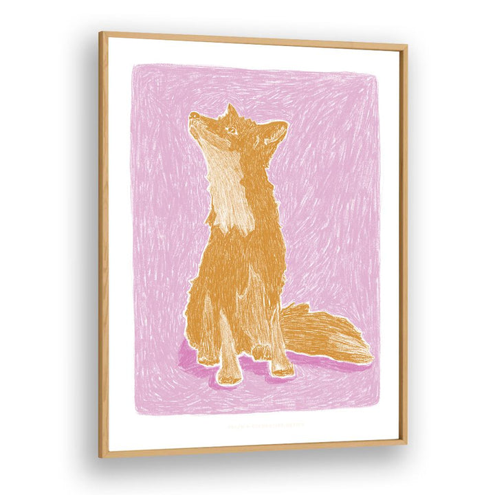 pandc little fox wildlife paintings in Oak Wood Plain Frame