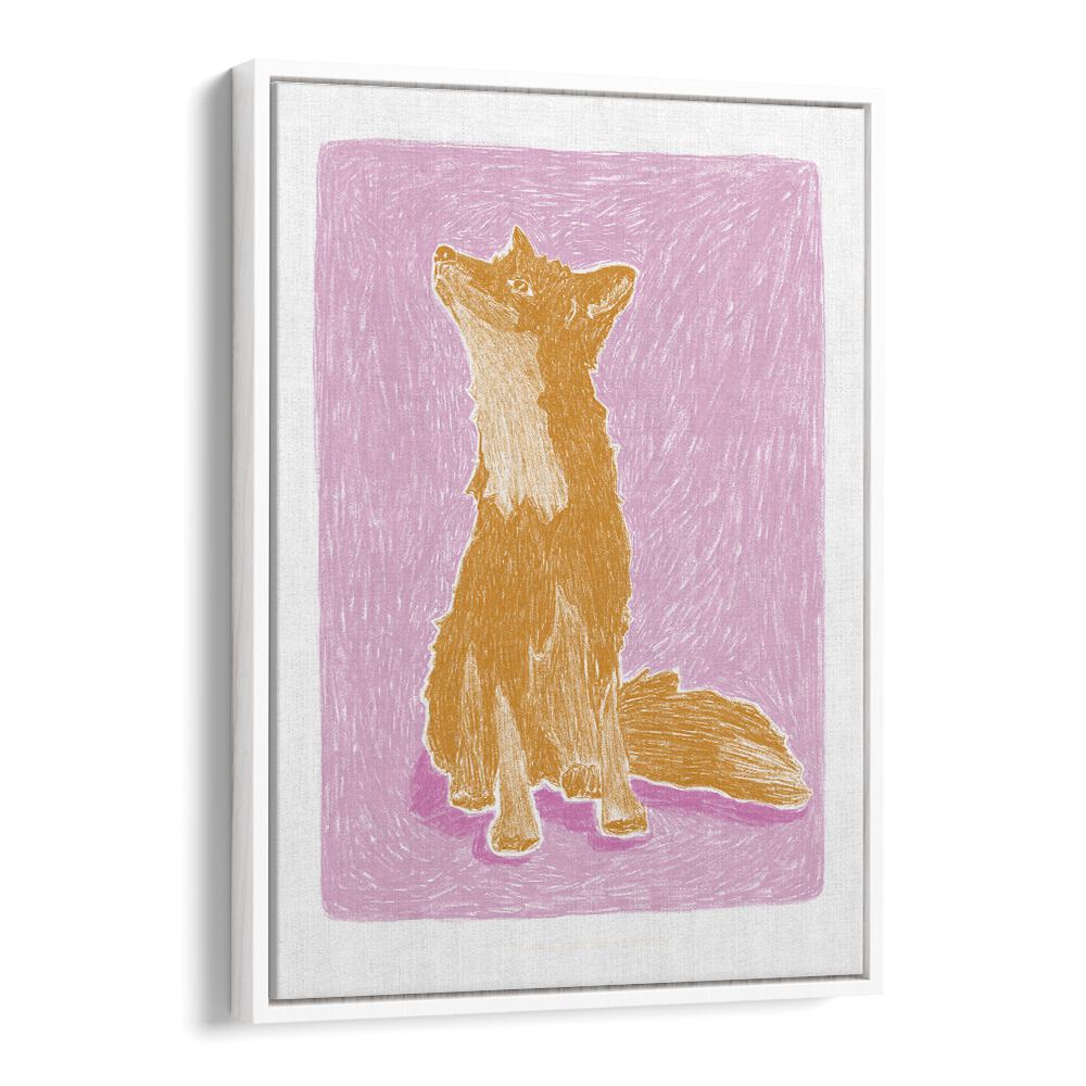 pandc little fox wildlife paintings in White Floater Frame