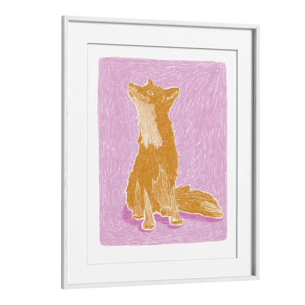 pandc little fox wildlife paintings in White Frame With Mount