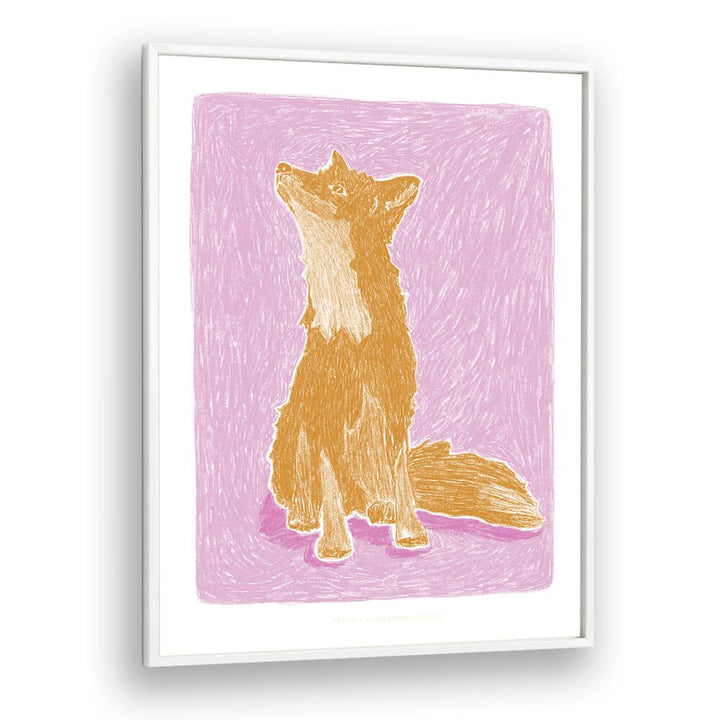 pandc little fox wildlife paintings in White Plain Frame