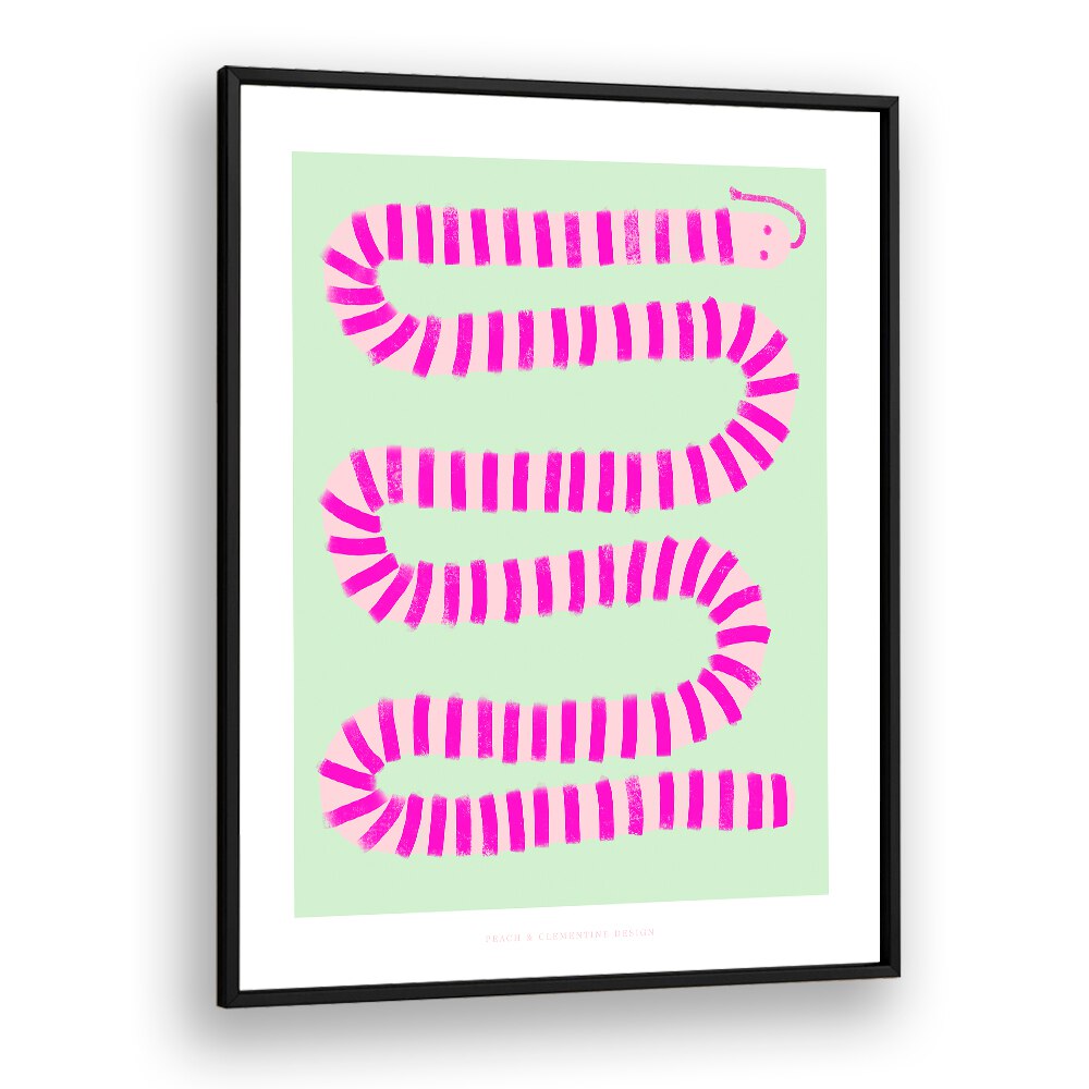 pandc pink snake wildlife paintings in Black Plain Frame