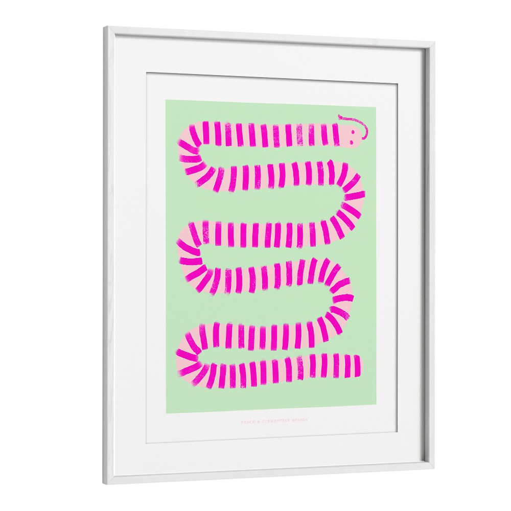 pandc pink snake wildlife paintings in White Frame With Mount