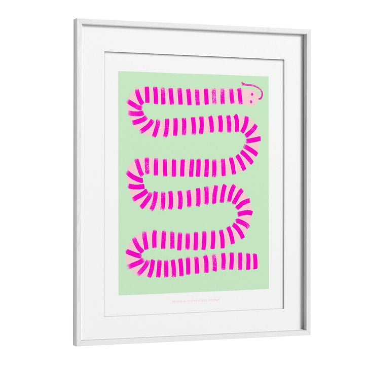 pandc pink snake wildlife paintings in White Frame With Mount