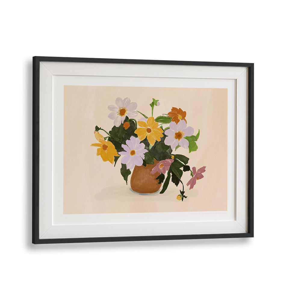 pandc summer flowers  botanical flower paintings in Black Frame With Mount