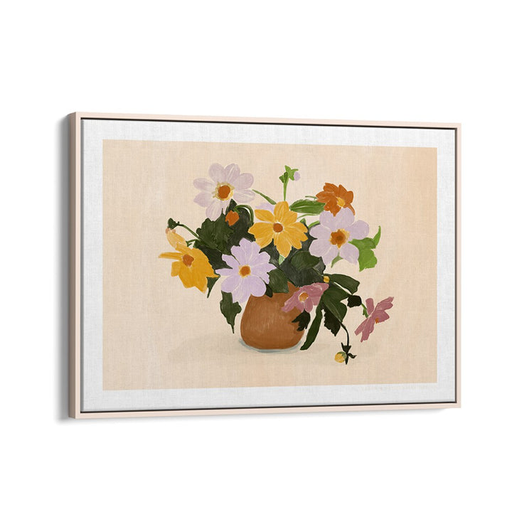 pandc summer flowers  botanical flower paintings in Oak Wood Floater Frame