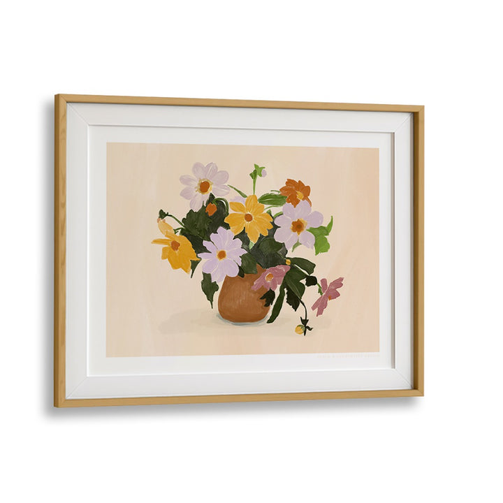 pandc summer flowers  botanical flower paintings in Oak Wood Frame With Mount