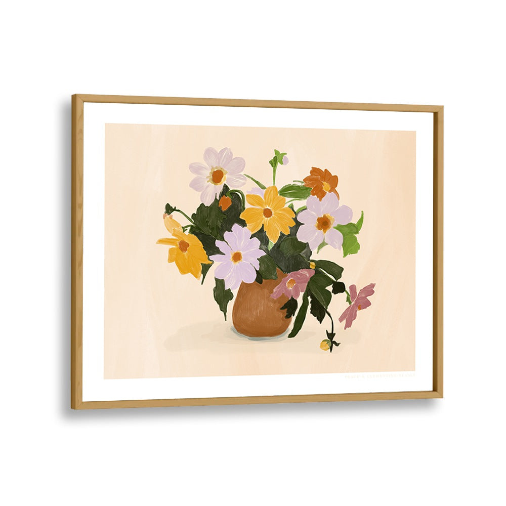 pandc summer flowers  botanical flower paintings in Oak Wood Plain Frame