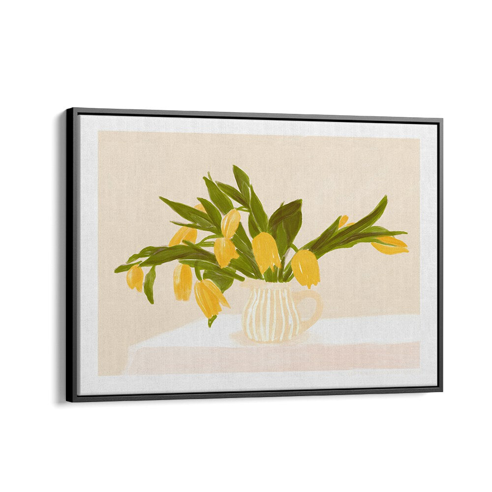 pandc yellow tulips  botanical flower paintings in Black Floater Frame