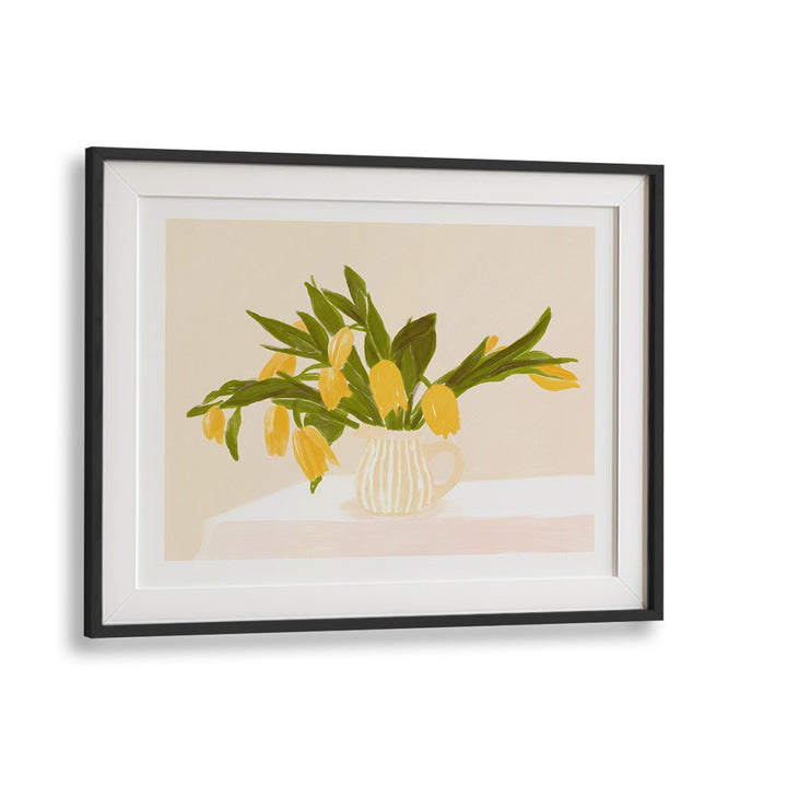 pandc yellow tulips  botanical flower paintings in Black Frame With Mount