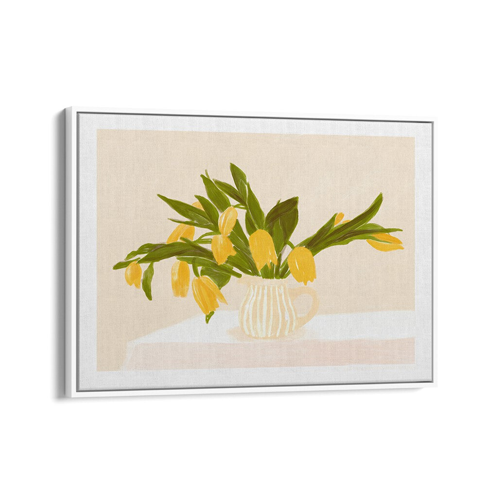 pandc yellow tulips  botanical flower paintings in White Floater Frame