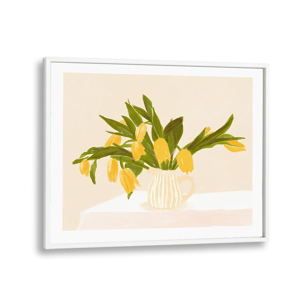 pandc yellow tulips  botanical flower paintings in White Plain Frame