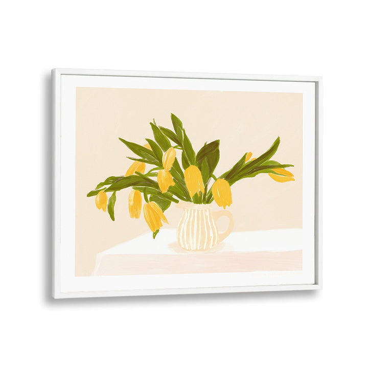 pandc yellow tulips  botanical flower paintings in White Plain Frame