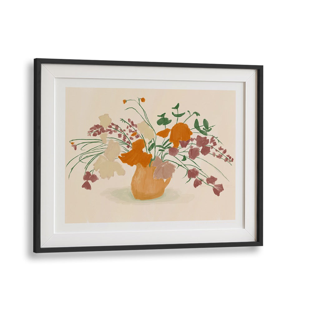 pandcwarm blooms  botanical flower paintings in Black Frame With Mount