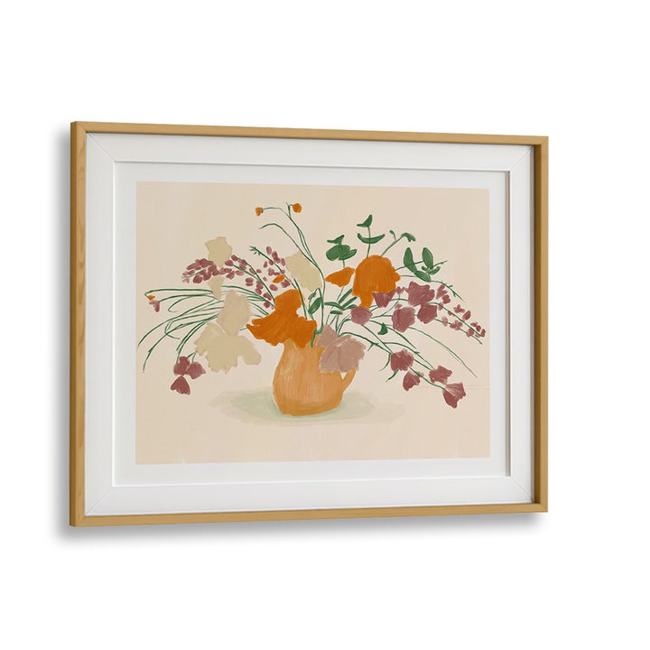 pandcwarm blooms  botanical flower paintings in Oak Wood Frame With Mount