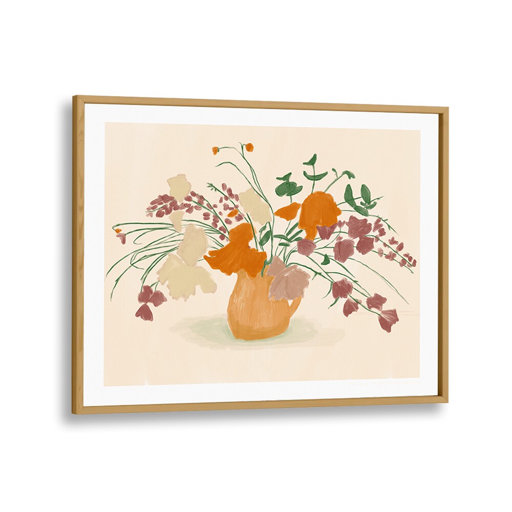 pandcwarm blooms  botanical flower paintings in Oak Wood Plain Frame