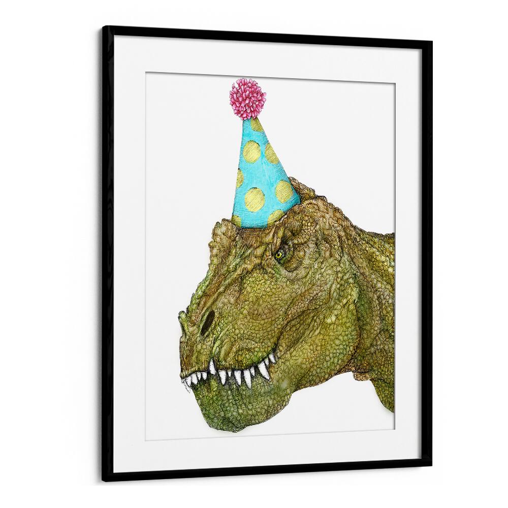 party dinosaur colour mural Vintage paintings in Black Frame With Mount